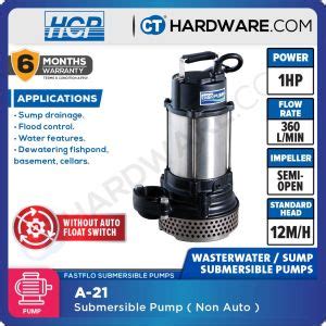 HCP A 21 SUBMERSIBLE WASTEWATER SUMP PUMP 2 1HP 1PH MAX 360L MIN