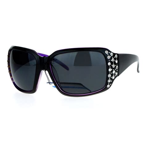 Sa106 Polarized Lens Oversize Rhinestone Bling Iced Out Womens Sunglasses Black Purple