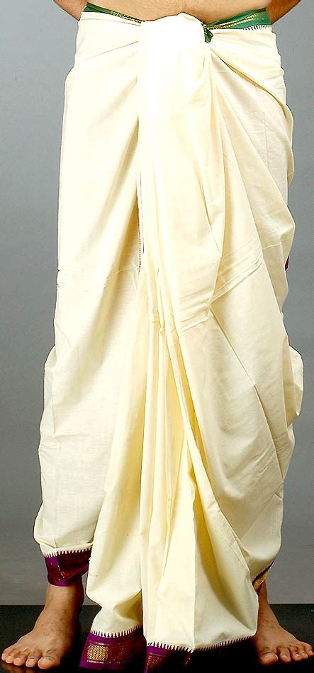 Ivory Dhoti With Zari Border Exotic India Art