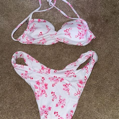 Xs White And Pink Floral Bikini Set From Shein Never Depop