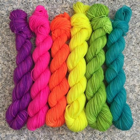 Set Of Neon Rainbow Mini Skeins Fluorescent Yarn Neon Etsy