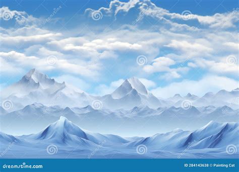 Snowy Mountains And Blue Sky With Clouds Stock Illustration