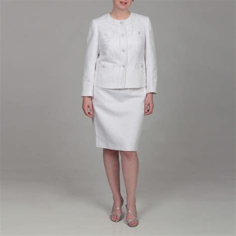 John Meyer Womens Plus Size White Embellished Four Button Skirt Suit 14000461