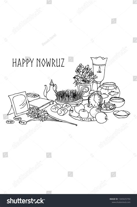 nowruz table drawing - Royalty Free Stock Photo 1345025750 - Avopix.com