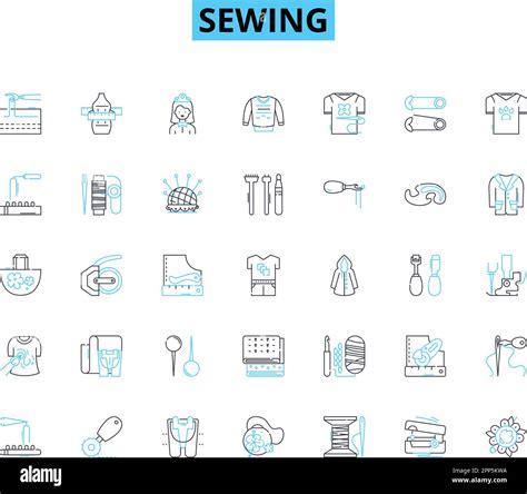 Sewing Linear Icons Set Stitching Needles Threading Fabric Bobbin