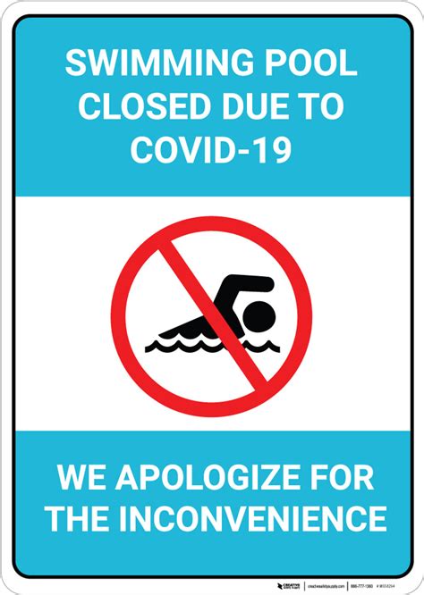 Swimming Pool Closed Due to COVID-19 - We Apologize - Wall Sign