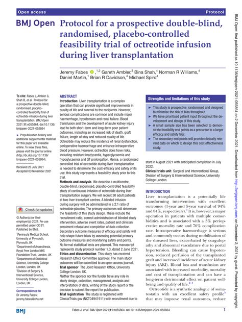 (PDF) Protocol for a prospective double-blind, randomised, placebo-controlled feasibility trial ...