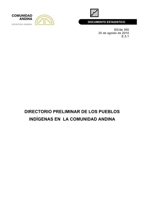 Directorio Preliminar De Los Pueblos Ind Genas En La Comunidad Andina