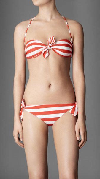 Burberry Reversible Stripe Halterneck Bikini In White Coral Orange Lyst