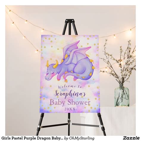 Girls Pastel Purple Dragon Baby Shower Welcome Foam Board Zazzle