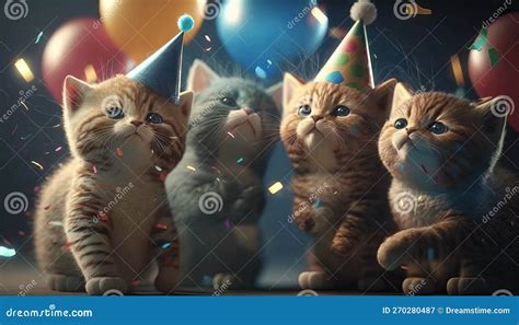 A Bunch Of Adorable Kittens Donning Party Hats Frolicking With