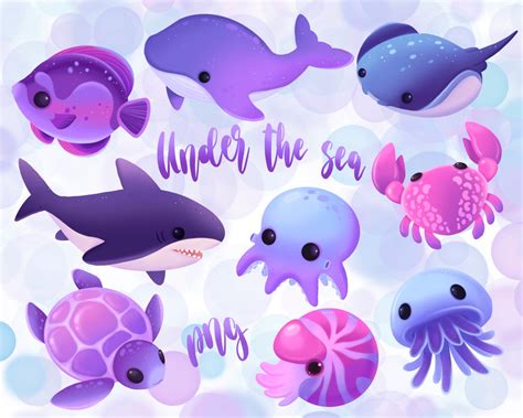 Cute Sea Animals Clip Art, Ocean Baby Animals Png, Kawaii Animals, Fish ...