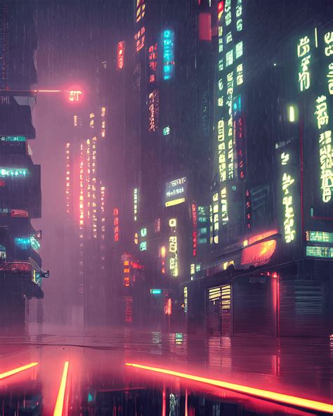 Rainy Foggy Cyberpunk City Neo Tokyo Cinematic Lighting Reflections 4k