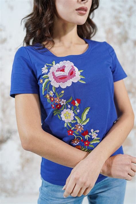 T Shirt Botanical Embroidery Woman Embroidered T Shirts For Etsy