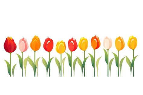 Premium Vector White Background With Tulips In A Row