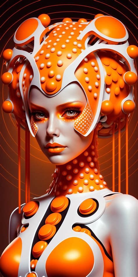 Moderne Retro Futuristic Female Android Model With Abstract Molten