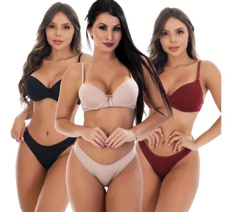 Kit3 Conjunto Lingerie Calcinha E Sutiã Liso Reforçado Cores MercadoLivre