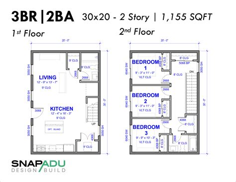 Two Story ADU Plan with 3 Bedrooms - Under 1200 Square Feet