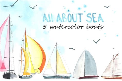 Watercolor Sailboats Boat Sailboat Yacht Sailing Sea Ocean Sports