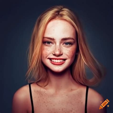 Portrait Of A Beautiful Young Woman With Freckles And Strawberry Blonde Hair