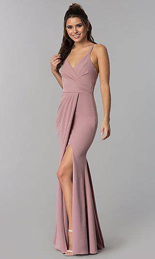 Faux Wrap Long V Neck Formal Evening Dress Mauve Prom Dress