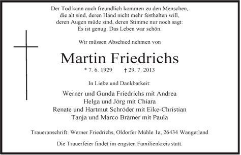 Traueranzeigen Von Martin Friedrichs Nordwest Trauer De