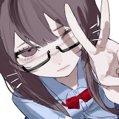 An Anime Girl With Glasses Making The V Sign While Holding Her Hand Up