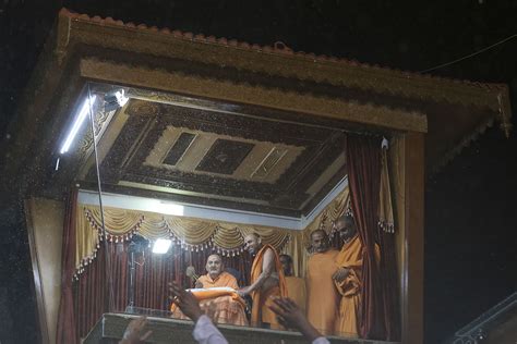 august  hh pramukh swami maharajs vicharan sarangpur india