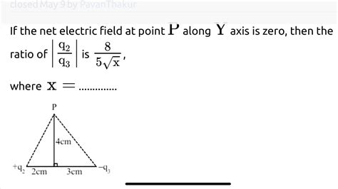 If the net electric field at point P along Y axis is zero, then the ...