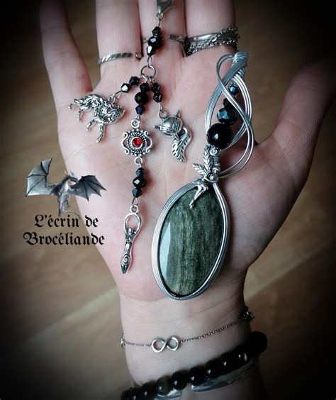 L écrin de Brocéliande Talisman Obsidienne dorée âme de sorcière