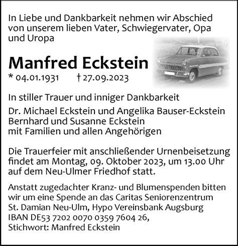 Traueranzeigen Von Manfred Eckstein Augsburger Allgemeine Zeitung