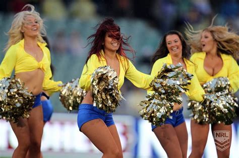 The Cheerleaders Are All Dressed In Yellow And Blue