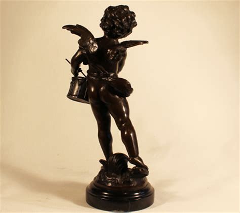 Bronze Statue Bronze Cherub With Drum With Marble Base X Ins Art