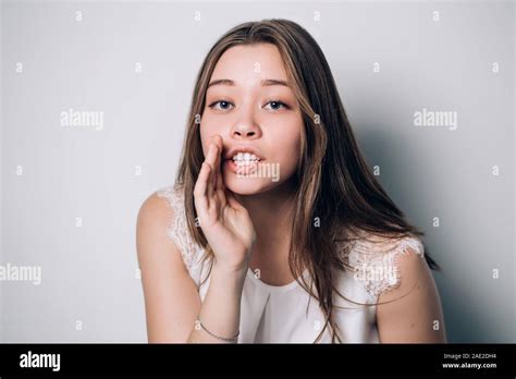 Beautiful Girl Telling A Secret Portrait Young Happy Woman Funny Girl