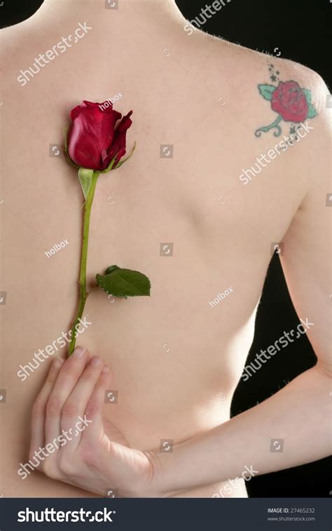 Nude Woman Back Red Rose Flower Stock Photo Edit Now