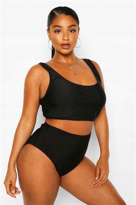 Boohoo Plus Komplet bikini gładki czarny 44 15666415141 Allegro pl