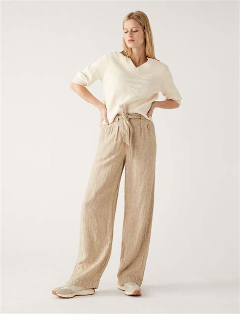 Krem Wide Leg Keten Pantolon T Marks Spencer