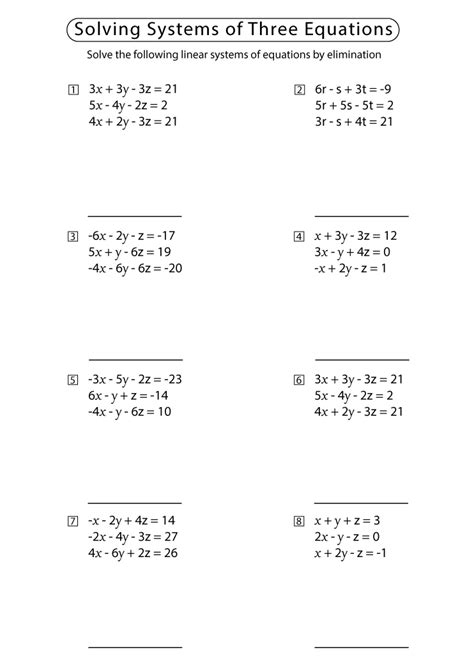 Systems Of Linear Equations In Three Variables Worksheet Pdf - Modern ...