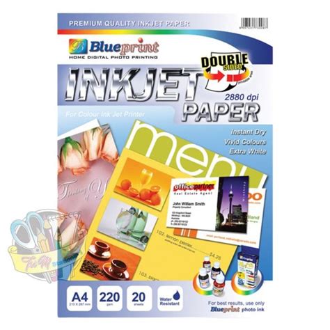 Jual Double Sided Inkjet Paper BluePrint A4 220Gsm 20Sheets 2880dpi