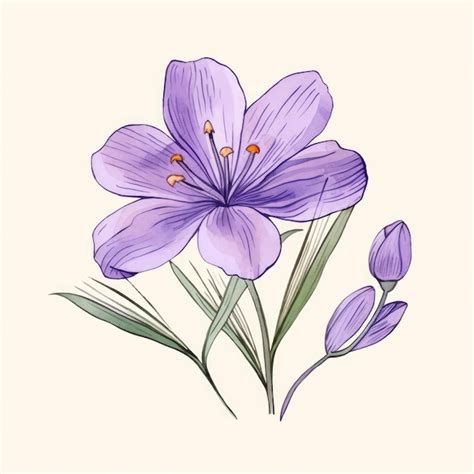 Premium Photo A Drawing Of Purple Flowers With Green Leaves