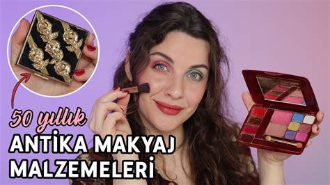 50 YILLIK MAKYAJ MALZEMELERİYLE MAKYAJ YAPTIM YouTube