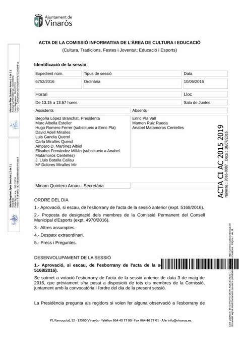 Pdf Acta De La Comissi Informativa De L Rea L Acta De La Sessi