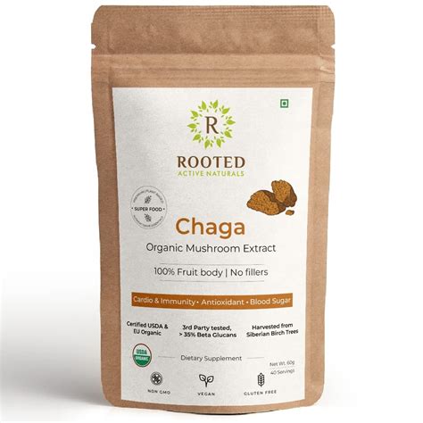 Rooted Actives Siberian Chaga Mushroom Capsules 60gm Blood Sugar