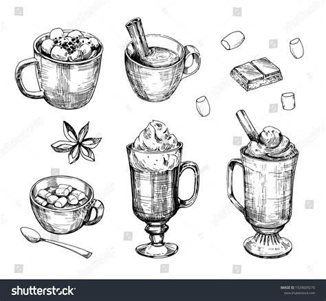 Hot Chocolate Drink Outline Hand Drawn Stock Vector Royalty Free