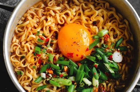 Korean Style Instant Noodles Shin Ramyeon Or Ramyun With Egg Scallion