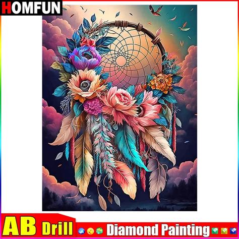 Homfun Ab D Diamond Painting Full Square Round Scenery Flower Feather