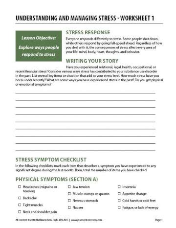 Understanding And Managing Stress Worksheet 1 COD Journey To Recovery