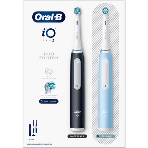 Oral B IO3 Matt Black And Ice Blue Electric Toothbrush Duo With Case