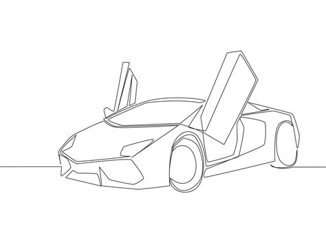 One line drawing of luxury sport car with butterfly door opened. Super ...