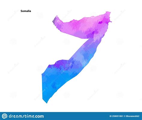 Colourful Watercolour Map Design Of Country Somalia Isolated On White